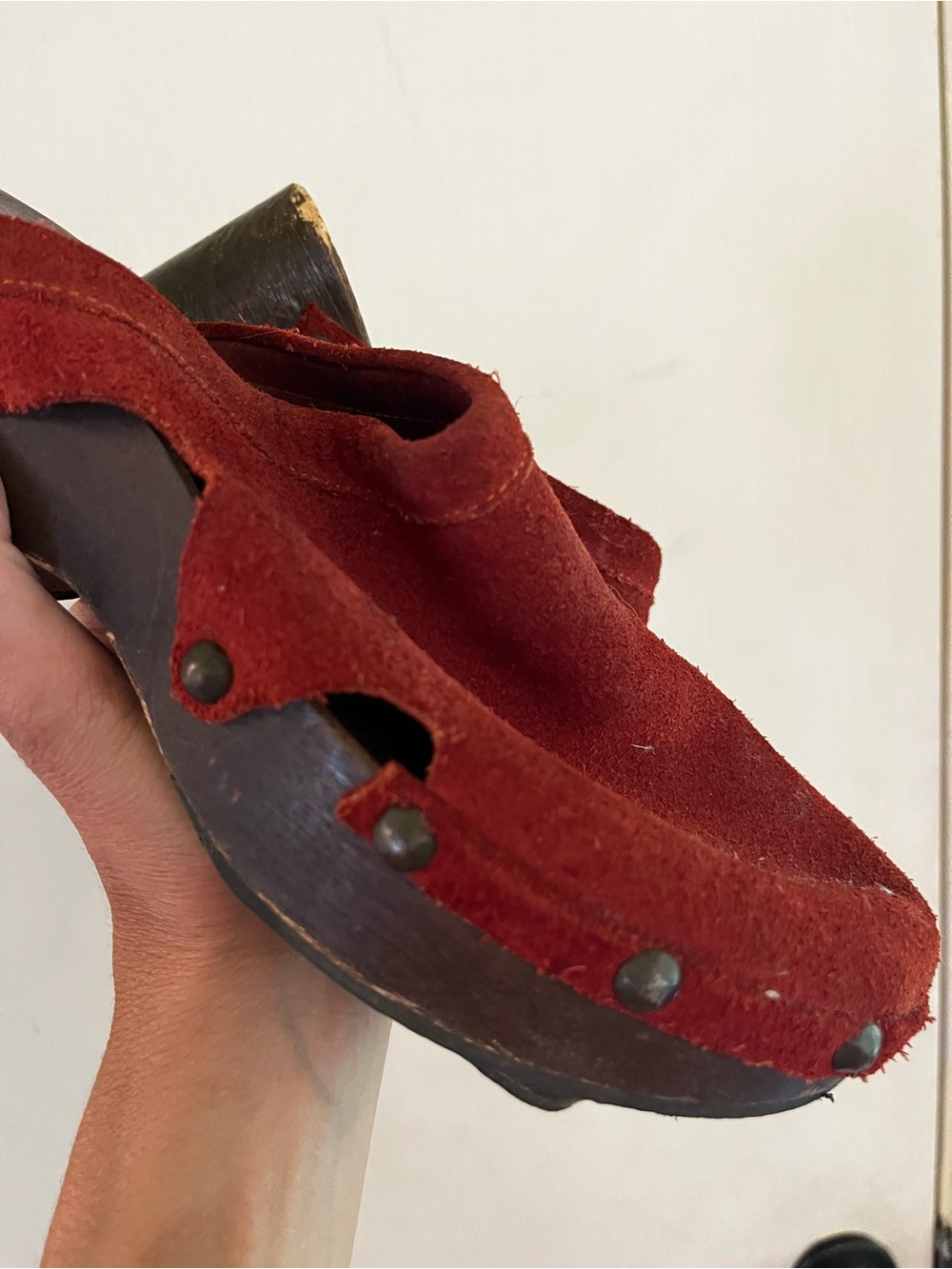 VTG 70s Studded Suede Hippie Boho Made In Italy Scandinavian Michael Kors Clogs - Picture 6 of 8